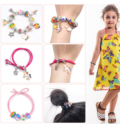 Unicorn DIY Beaded Bracelet Kit for Kids - Green Crystal Beads and Charms Jewelry Set with Gift Box