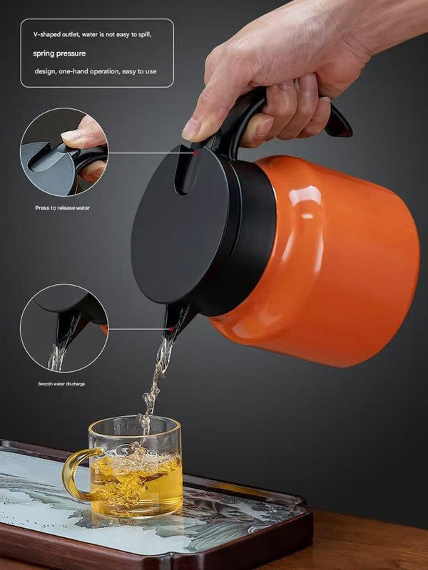 Red 316 Stainless Steel Stewing Tea Kettle with Wooden Handle - Insulated Tea and Coffee Kettle with Infuser for Home and Office