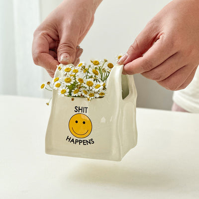 Yellow Ceramic Desktop Organizer - Cute Hand Shaped Pencil Holder and Makeup Brush Storage for Home and Office