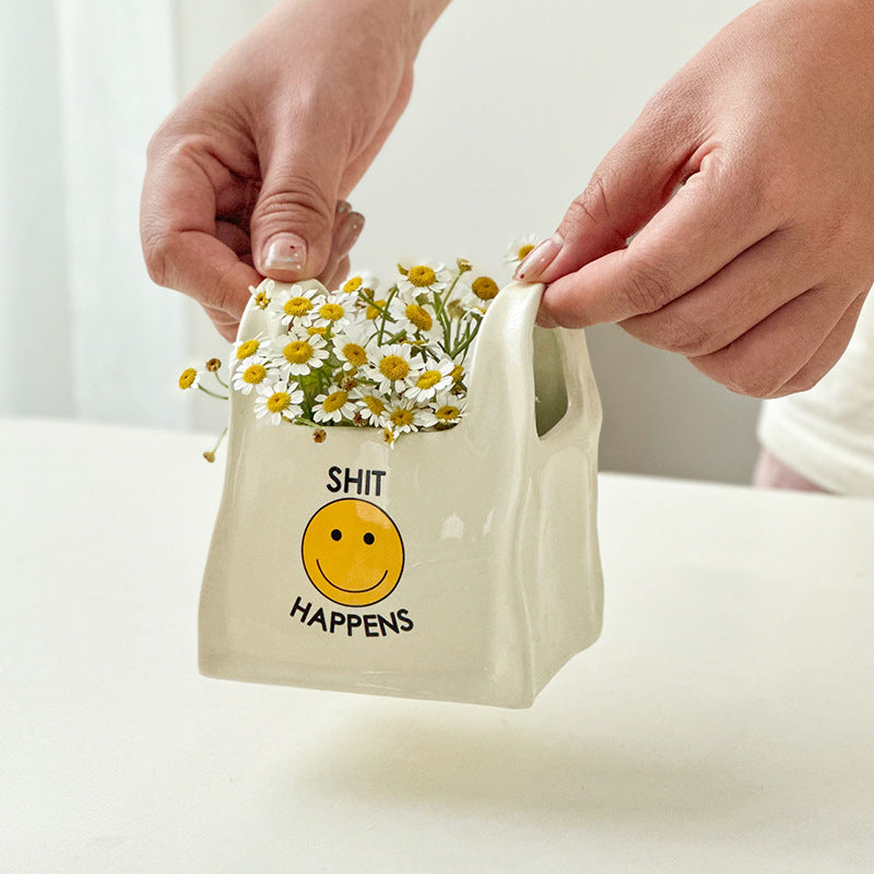 Yellow Ceramic Desktop Organizer - Cute Hand Shaped Pencil Holder and Makeup Brush Storage for Home and Office