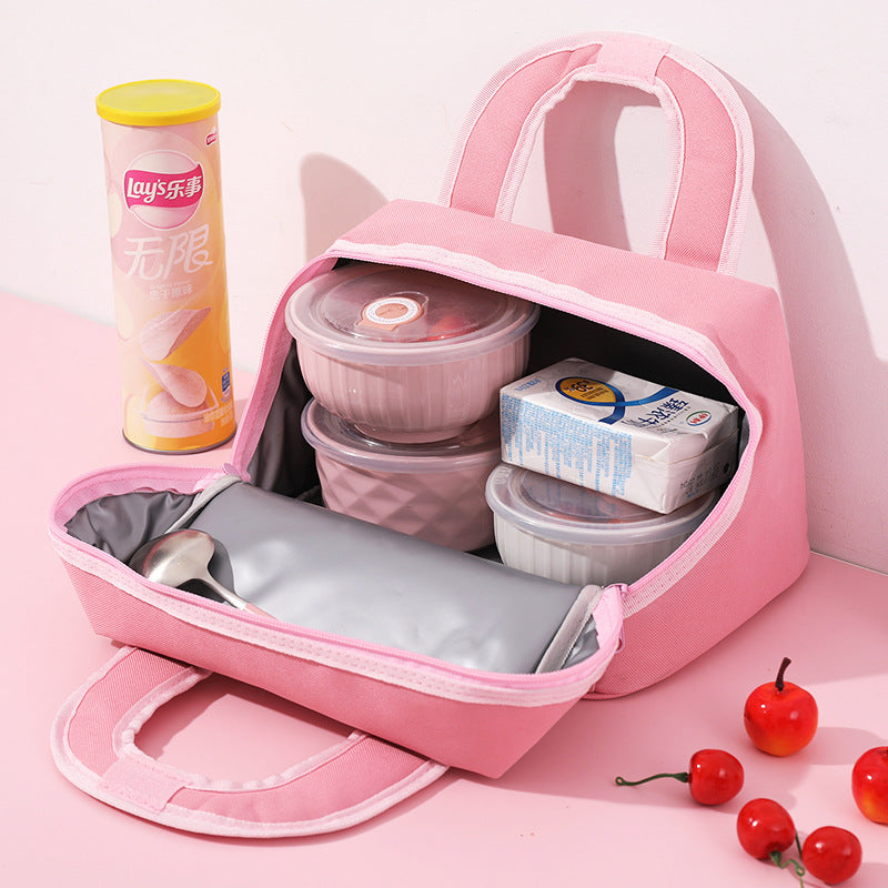 Light pink Cute Cartoon Lunch Bag - Large Capacity Insulated Handbag for Students and Office Use