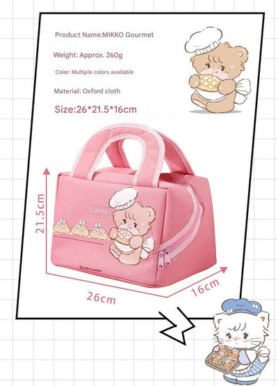 Light pink Cute Cartoon Lunch Bag - Large Capacity Insulated Handbag for Students and Office Use
