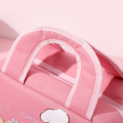Purple Cute Cartoon Lunch Bag - Large Capacity Insulated Handbag for Students and Office Use