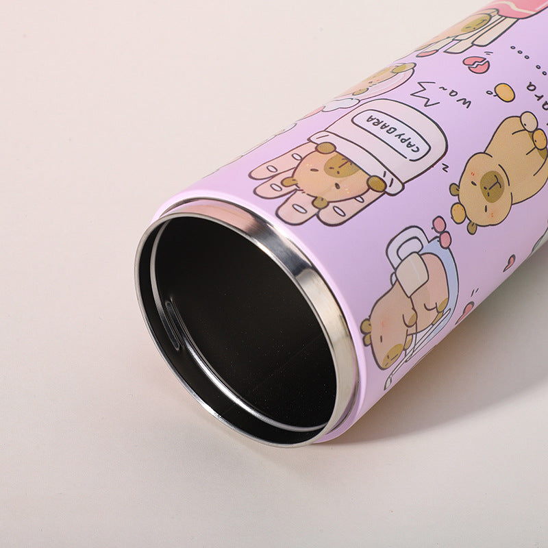 304 Stainless Steel Insulated Tumbler,Cartoon Design Portable Straw Cup for Home and Office(Lotus color)