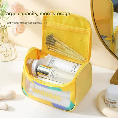 PVC Transparent Cosmetic Bag,Waterproof Portable Travel Organizer with Handle(Black)