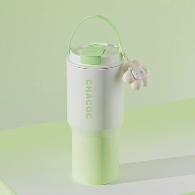 304 Stainless Steel Insulated Tumbler,Large Capacity with Handle and Cute Cloud Accessory(Green)