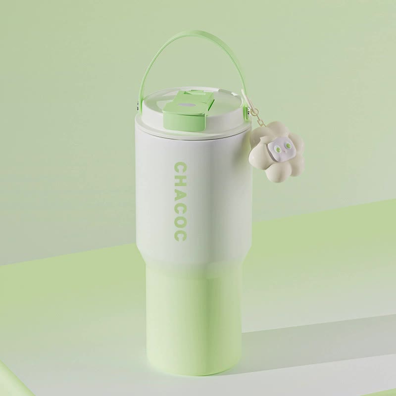 304 Stainless Steel Insulated Tumbler,Large Capacity with Handle and Cute Cloud Accessory(Green)