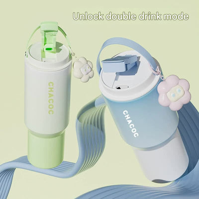 304 Stainless Steel Insulated Tumbler,Large Capacity with Handle and Cute Cloud Accessory(Green)