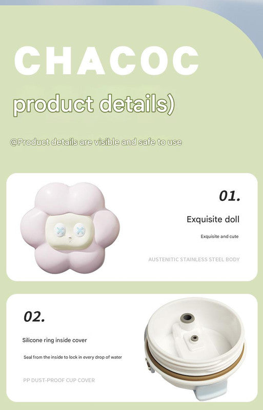 304 Stainless Steel Insulated Tumbler,Large Capacity with Handle and Cute Cloud Accessory(Pink)