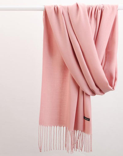 2pc Luxe Soft Imitation Cashmere Scarf - Warm Solid Tone Shawl with Elegant Fringe(Pink)