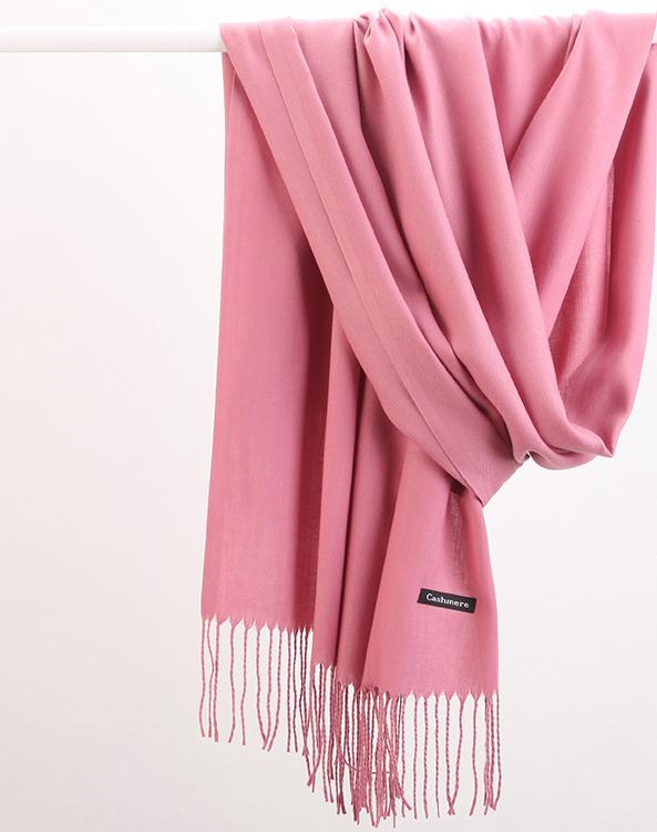 2pc Luxe Soft Imitation Cashmere Scarf - Warm Solid Tone Shawl with Elegant Fringe(Red Bean Paste Powder)