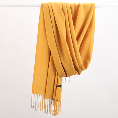 2pc Luxe Soft Imitation Cashmere Scarf - Warm Solid Tone Shawl with Elegant Fringe(Turmeric)