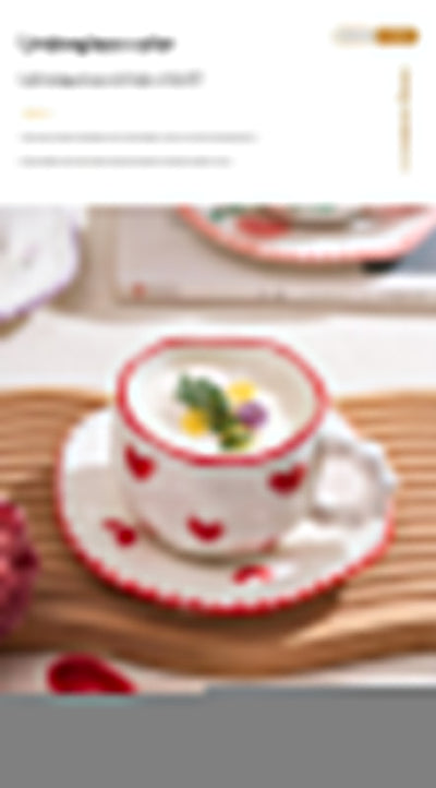 Hand-Painted Ceramic Coffee Mug and Saucer Set - Whimsical Afternoon Tea Cup with Spoon(Red rose)