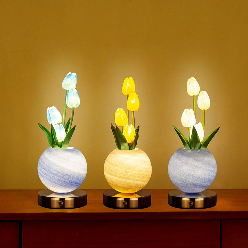 Pink Tulip Night Light - Floral Table Lamp for Bedroom Ambiance