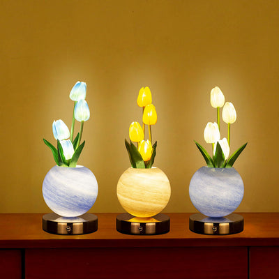 Blue Tulip Night Light - Floral Table Lamp for Bedroom Ambiance