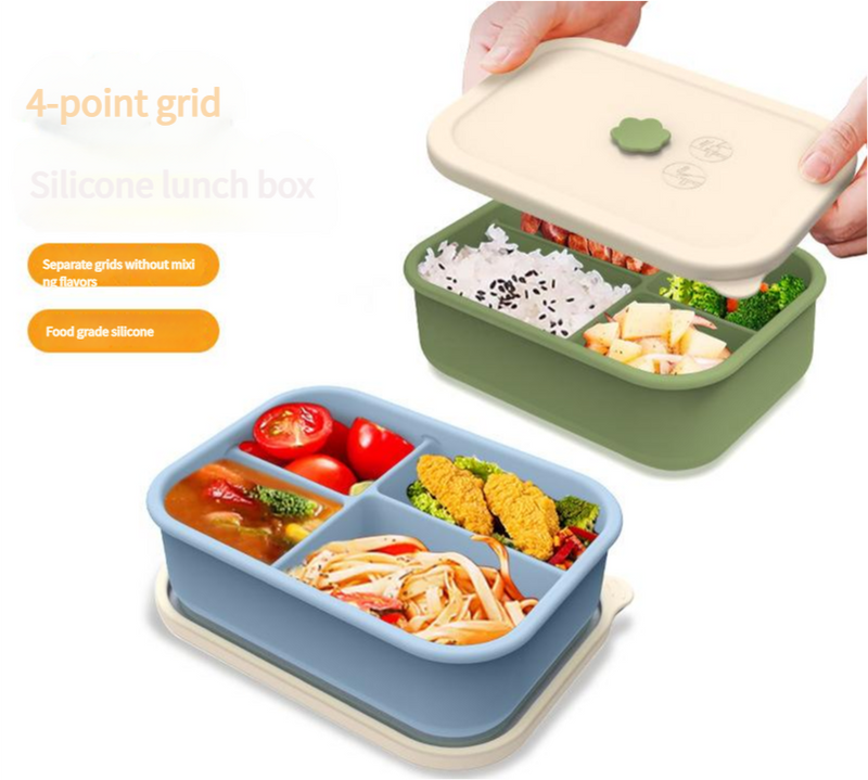 Pink Microwave-Safe Silicone Lunch Box with 4 Compartments - Airtight Bento Box for Work and Travel