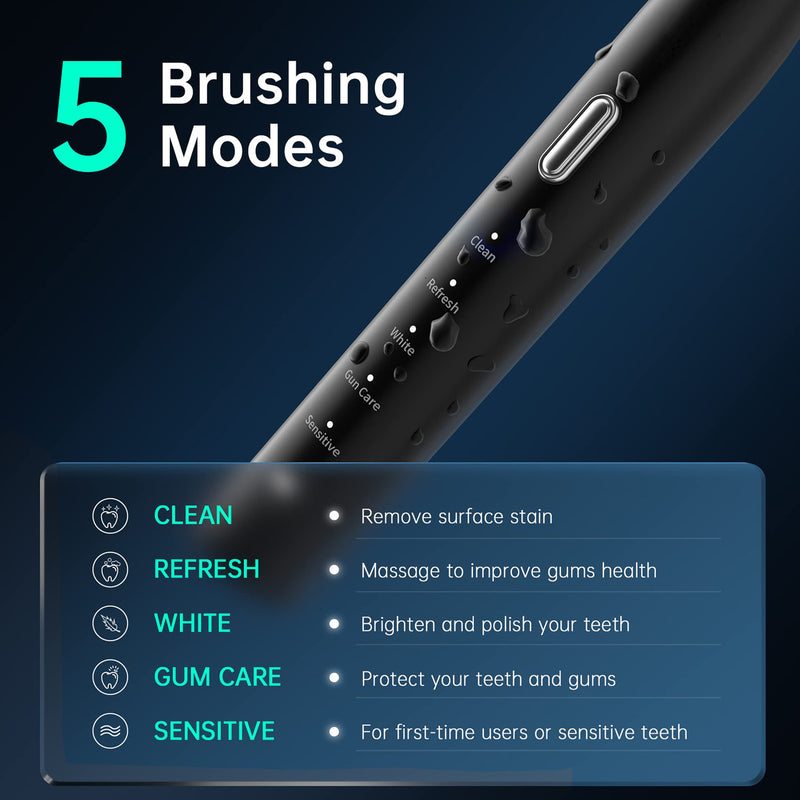 Advanced Electric Toothbrush with 5 Modes and 8 Brush Heads(Black)