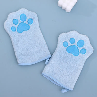 Adorable Pet Paw Grooming & Drying Mitt - Super Absorbent Fleece Material(Blue)