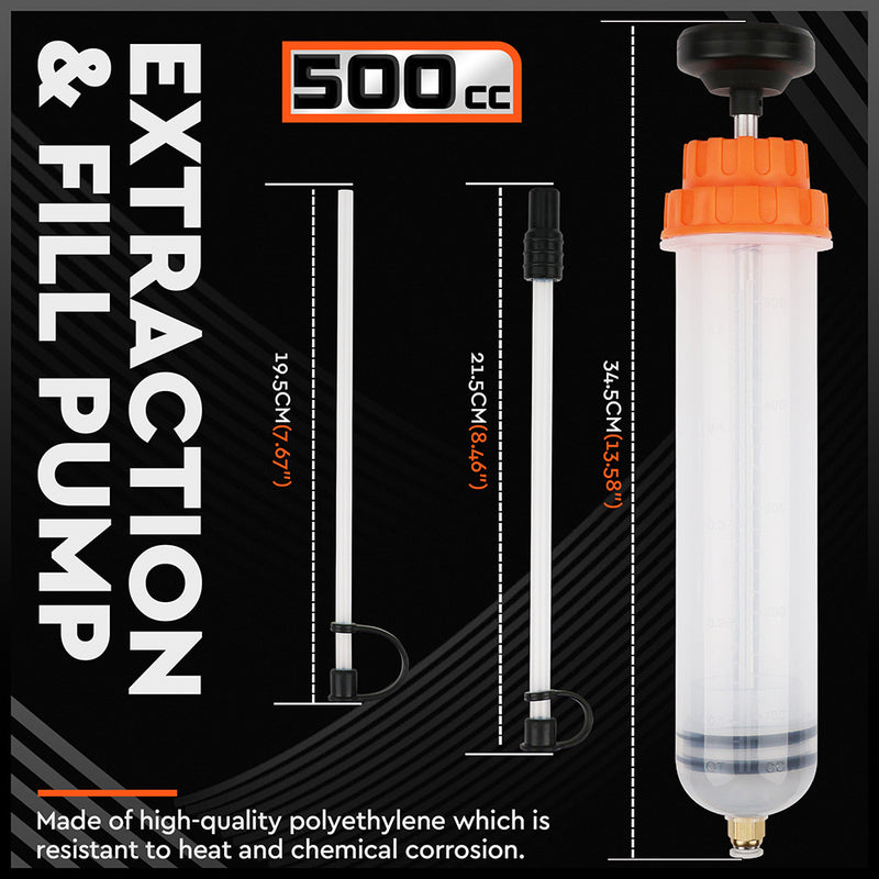 500cc Fluid Extraction & Fill Pump Syringe - Durable Manual Pump for Automotive & Marine Fluids