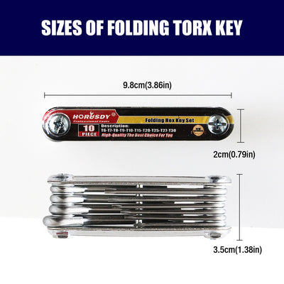 10-Piece Folding Torx Key Wrench Set - T6-T30 Star Keys, Portable Multi-Tool(silver)