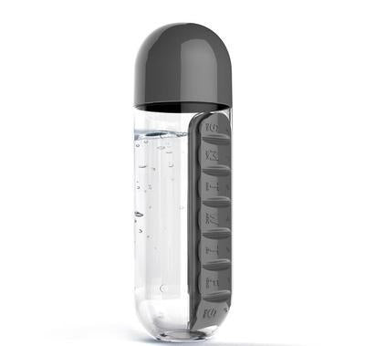 2-in-1 Water Bottle with 7-Day Pill Organizer - 600ml BPA-Free, Portable & Leakproof(black)