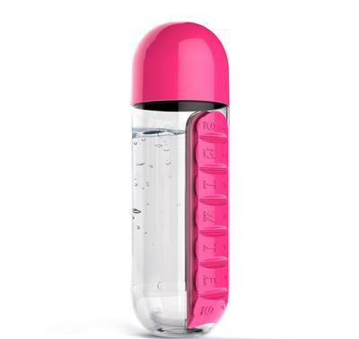 2-in-1 Water Bottle with 7-Day Pill Organizer - 600ml BPA-Free, Portable & Leakproof(Rose)