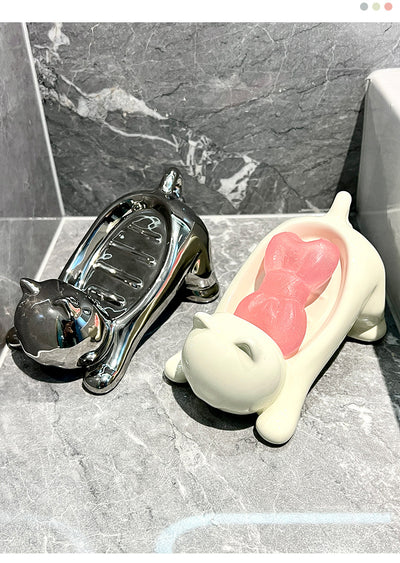 Charming Cat-Shaped Ceramic Soap Dish - Creative & Versatile Home Decor Accent(Black)