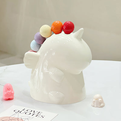 Adorable Unicorn Ceramic Fruit Fork Holder Set - Includes Stainless Steel Forks with Ball Tops(white)