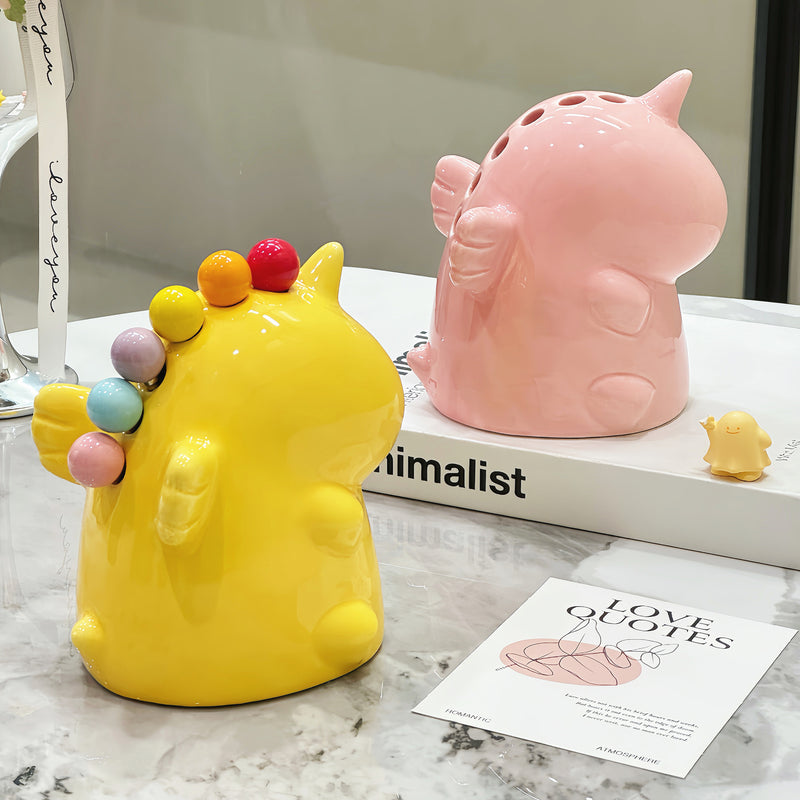 Adorable Unicorn Ceramic Fruit Fork Holder Set - Includes Stainless Steel Forks with Ball Tops(green)