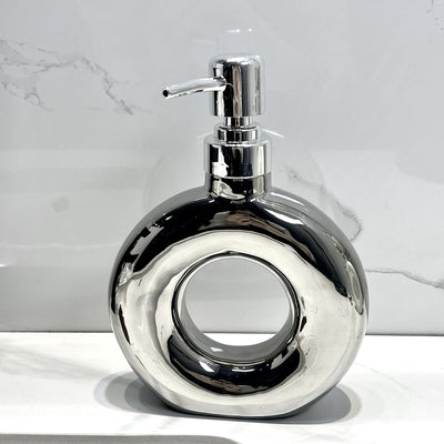 Modern Ceramic Soap & Lotion Dispenser - Unique Geometric Designs, 300ml Capacity(Donut lotion bottle, silver)