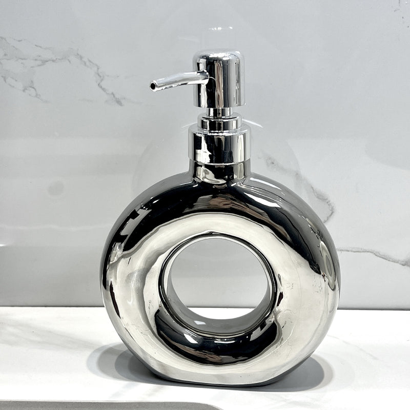 Modern Ceramic Soap & Lotion Dispenser - Unique Geometric Designs, 300ml Capacity(Donut lotion bottle, silver)