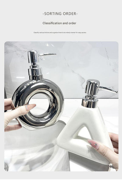 Modern Ceramic Soap & Lotion Dispenser - Unique Geometric Designs, 300ml Capacity(Donut lotion bottle, silver)