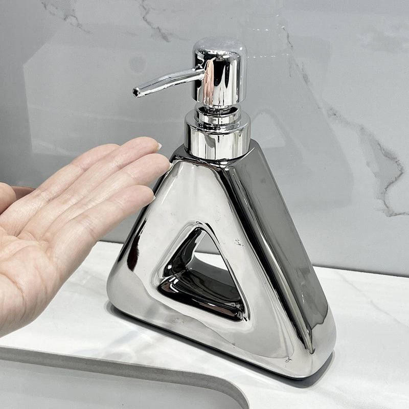 Modern Ceramic Soap & Lotion Dispenser - Unique Geometric Designs, 300ml Capacity(Triangular lotion bottle, silver)