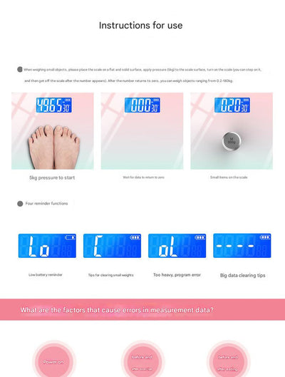 Smart USB Rechargeable Digital Bathroom Scale - Measures Body Weight & Temperature(Pure white)