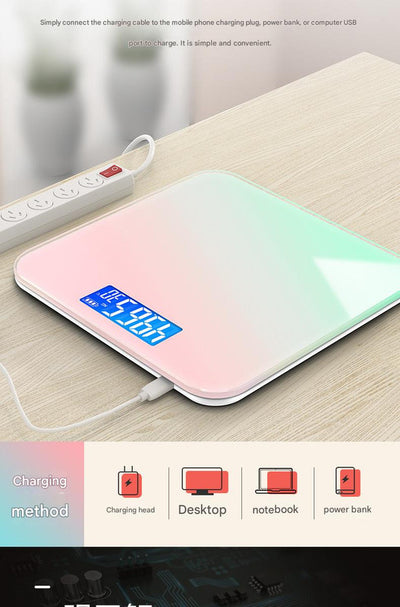 Smart USB Rechargeable Digital Bathroom Scale - Measures Body Weight & Temperature(Gradient pink)