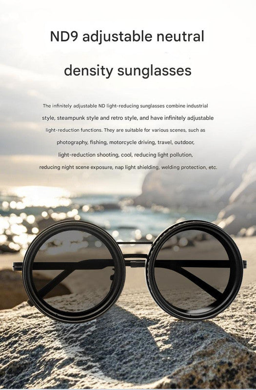 Adjustable ND9 Filter Sunglasses,Steampunk Retro Design with Polarized HD Anti-Glare Lenses(gold)