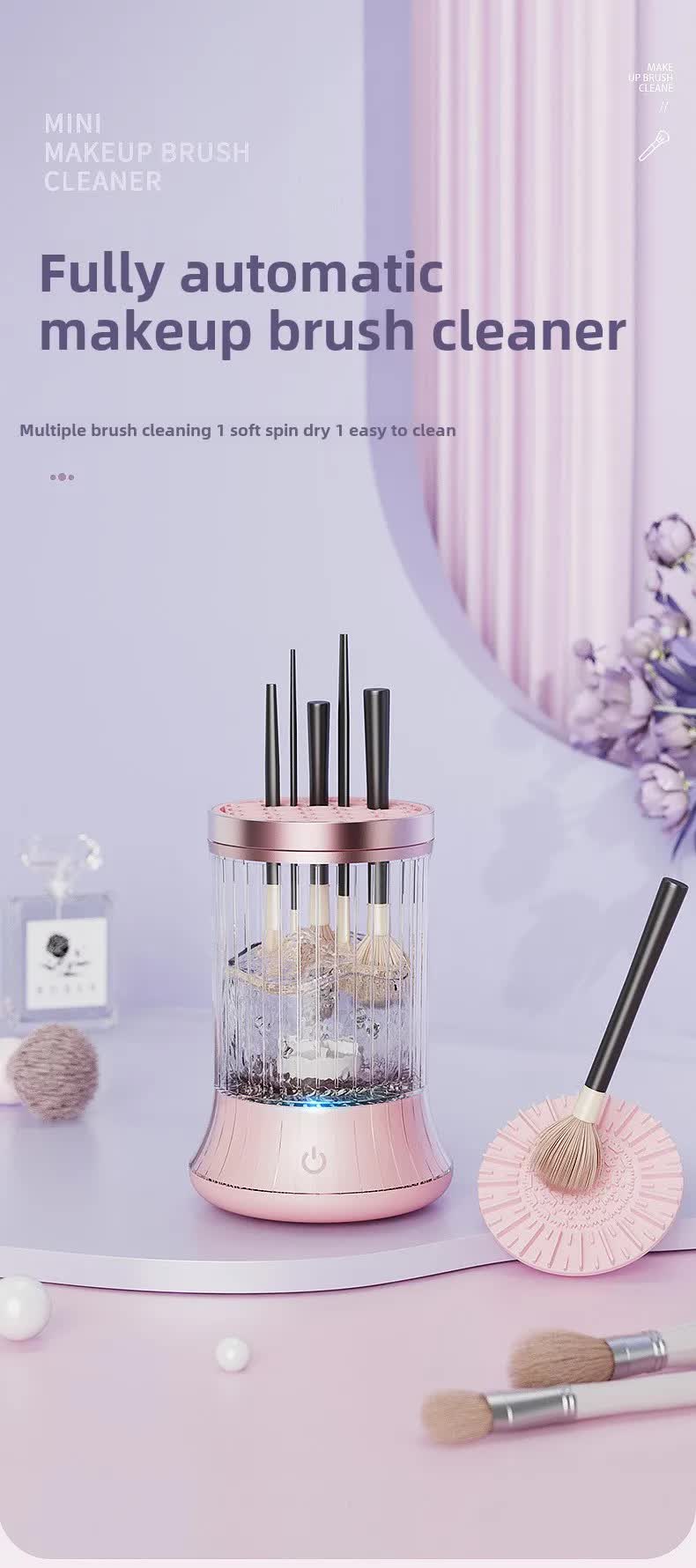Pink Electric Makeup Brush Cleaner & Dryer Machine - Automatic Spinner Tool (Rechargeable model)