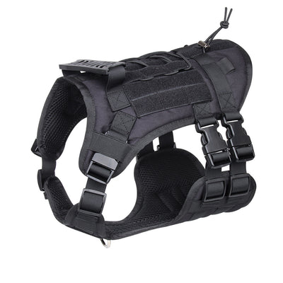 Black Tactical Dog Training Harness - Adjustable Vest for Training and Walking - L
