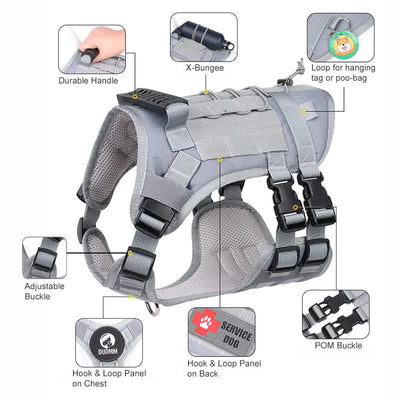 Gray Tactical Dog Training Harness - Adjustable Vest for Training and Walking - S