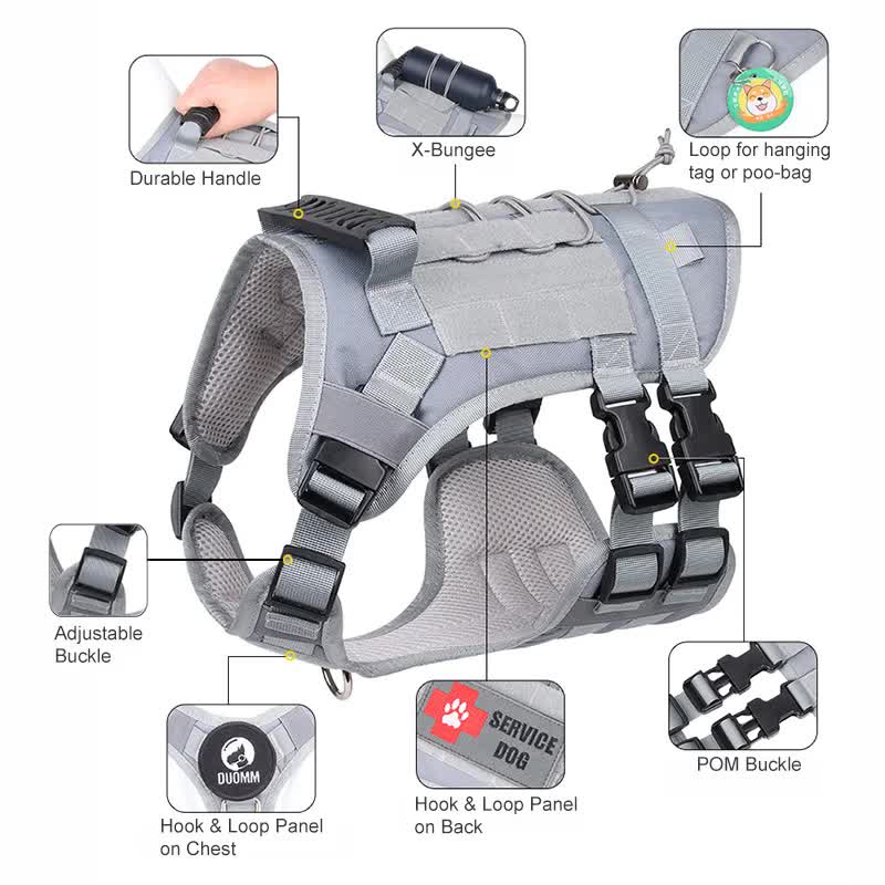 Gray Tactical Dog Training Harness - Adjustable Vest for Training and Walking - L