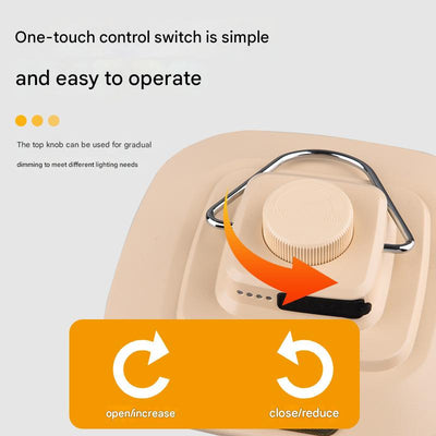 Beige Vintage LED Camping Lantern - Rechargeable, Stepless Dimming, Power Bank