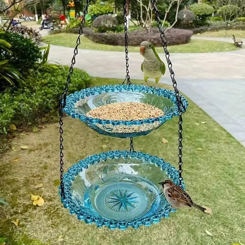 Blue Easy Clean Hanging Bird Feeder - Double Layer Durable Plastic Design for Patios