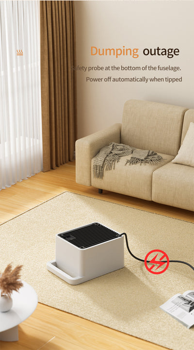 White Mini Table Heater - with tip-over and overheating protection, suitable for office and home