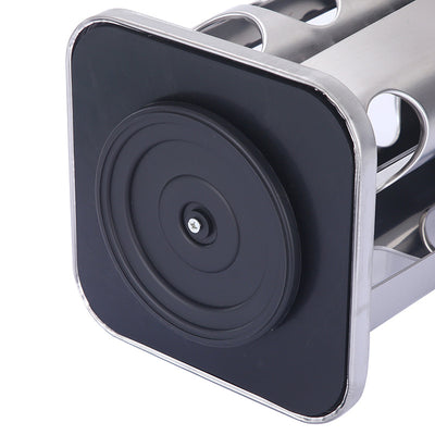 Modern stainless steel rounded corner rotating spice rack with 12 empty glass jars (88 ml each)