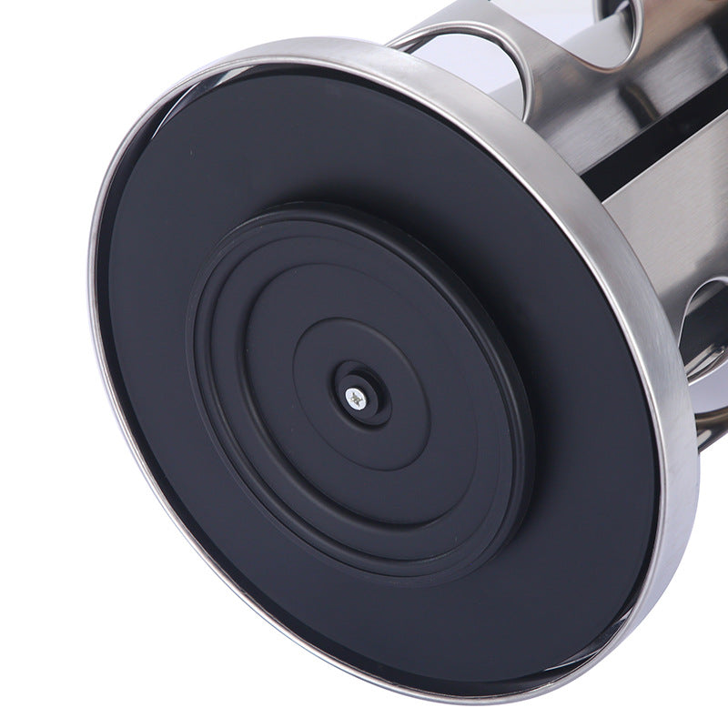 Modern stainless steel round-top rotating spice rack with 16 empty glass jars (88 ml each)