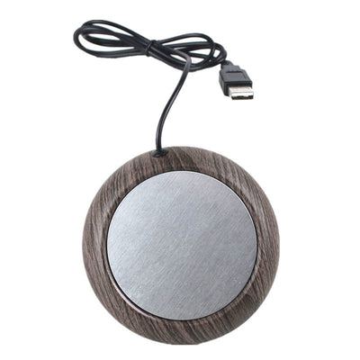 USB Cup Warmer - Dark Wood Grain Electric Beverage Warmer for Desk, Office and Home