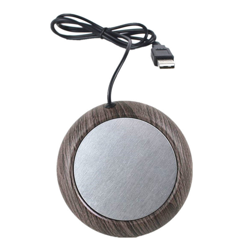 USB Cup Warmer - Dark Wood Grain Electric Beverage Warmer for Desk, Office and Home