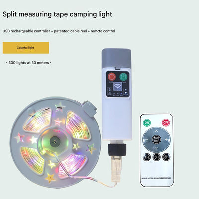 (300 lights in 30 meters color) Camping tent light kit - rechargeable power bank, spool light string, remote control