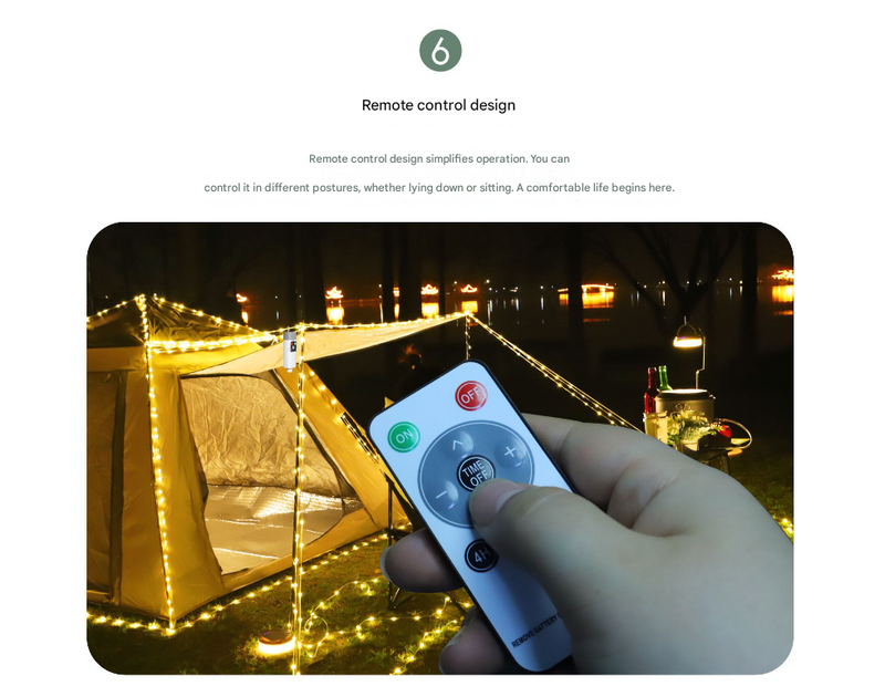 (100 lights in 10 meters color) Camping tent light kit - rechargeable power bank, spool light string, remote control