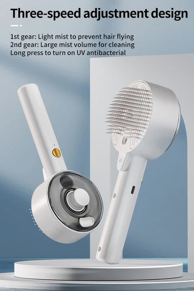 White Rechargeable Pet Grooming Brush with UVC Sterilizer & Mist Spray